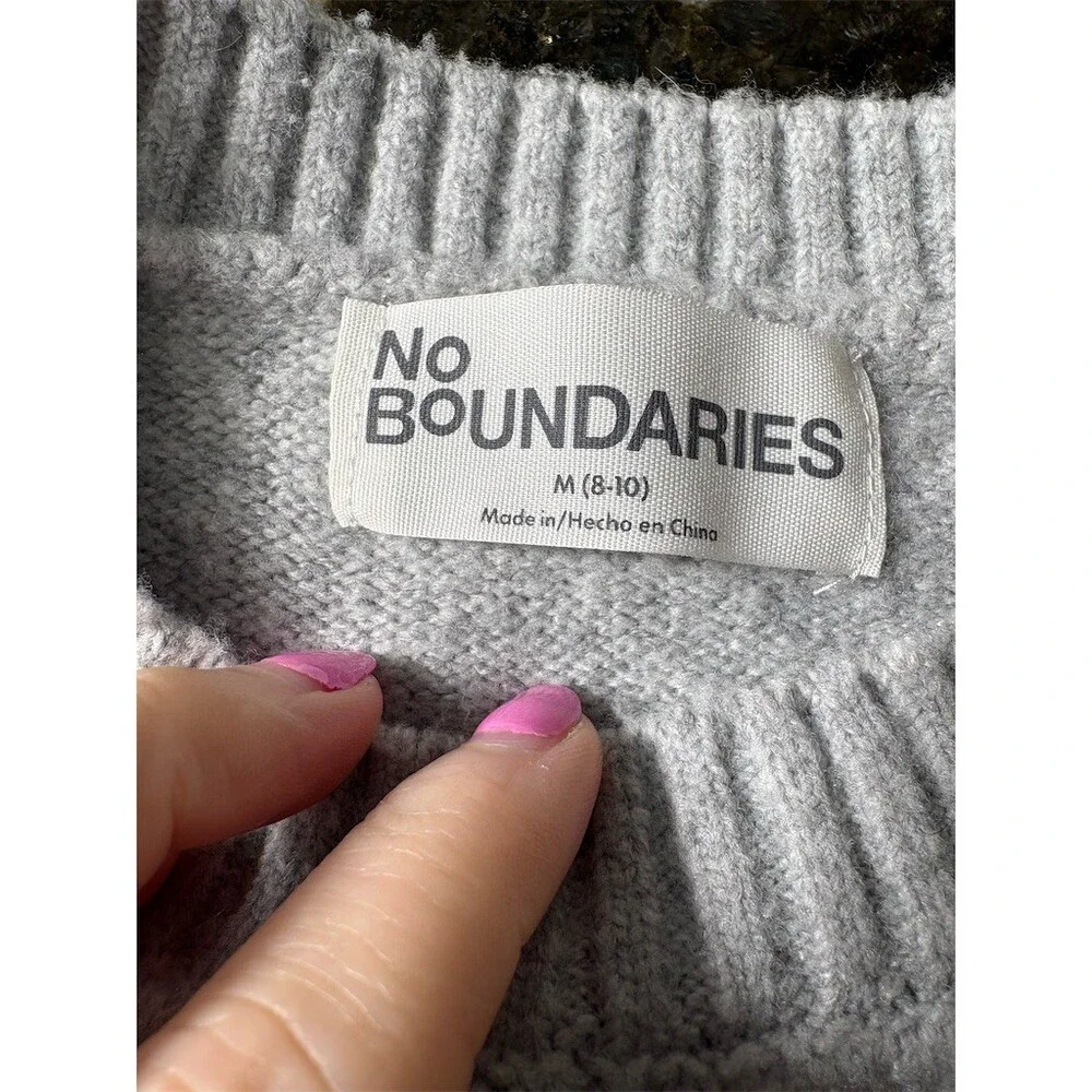 No Boundaries Sweater Womens Size M Gray Puppy Dog Intarsia Knit Pullover - Picture 6 of 8